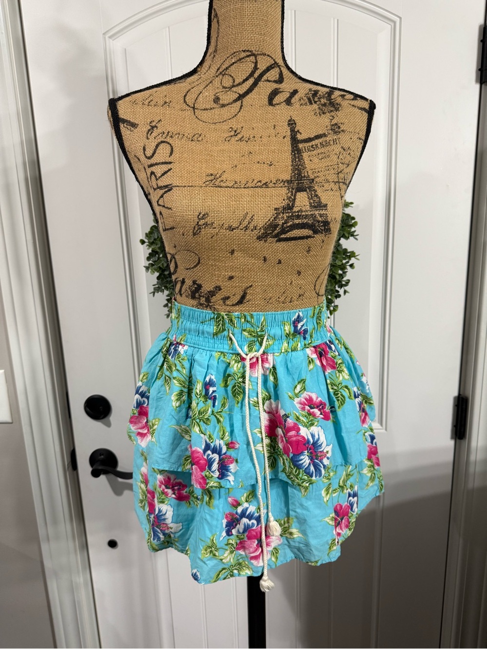 Hollister Turquoise Floral Drawstring Skirt
